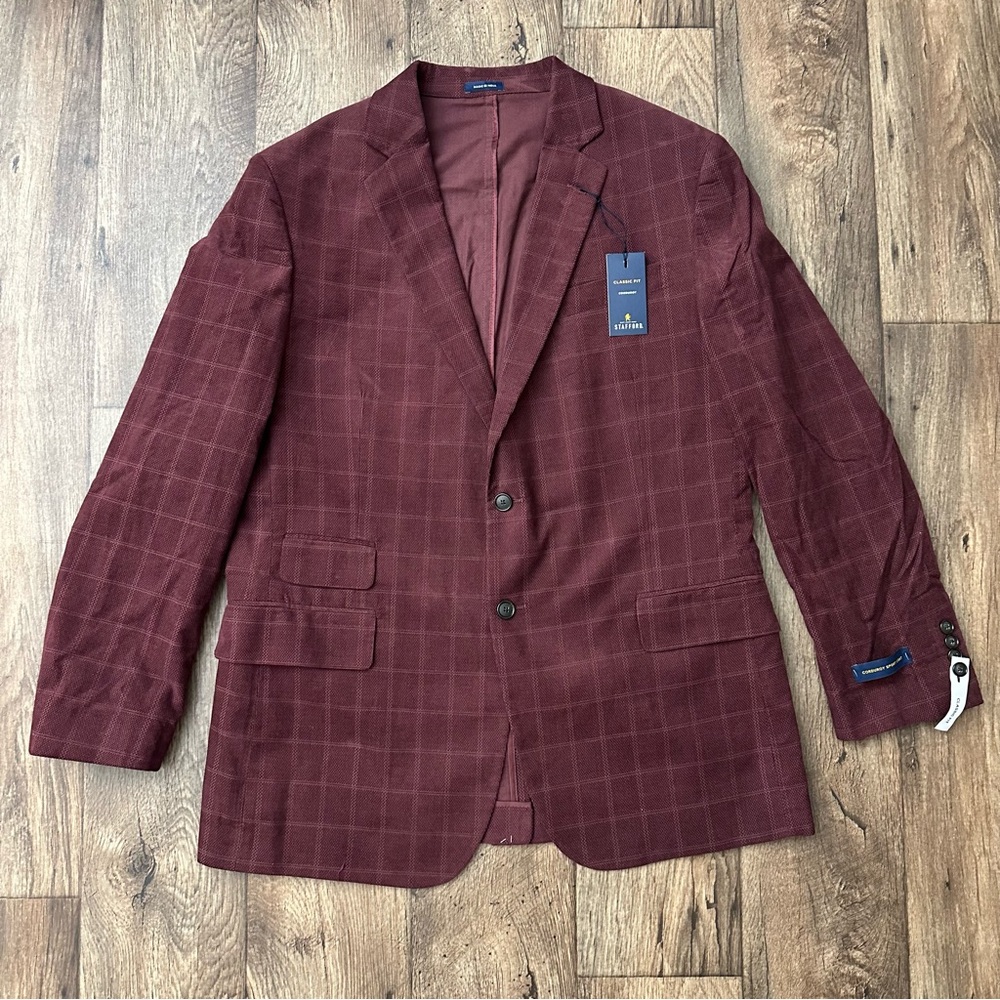Stafford Sport Coat Classic Corduroy Sport Coat Blazer Men’s Sz 44 Reg Burgundy